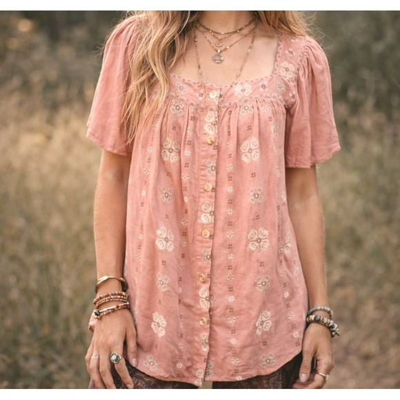 torrid Tops - Torrid Linen Eyelet Tunic Embroidered Size XL Square Neck Flutter Boho Hippie